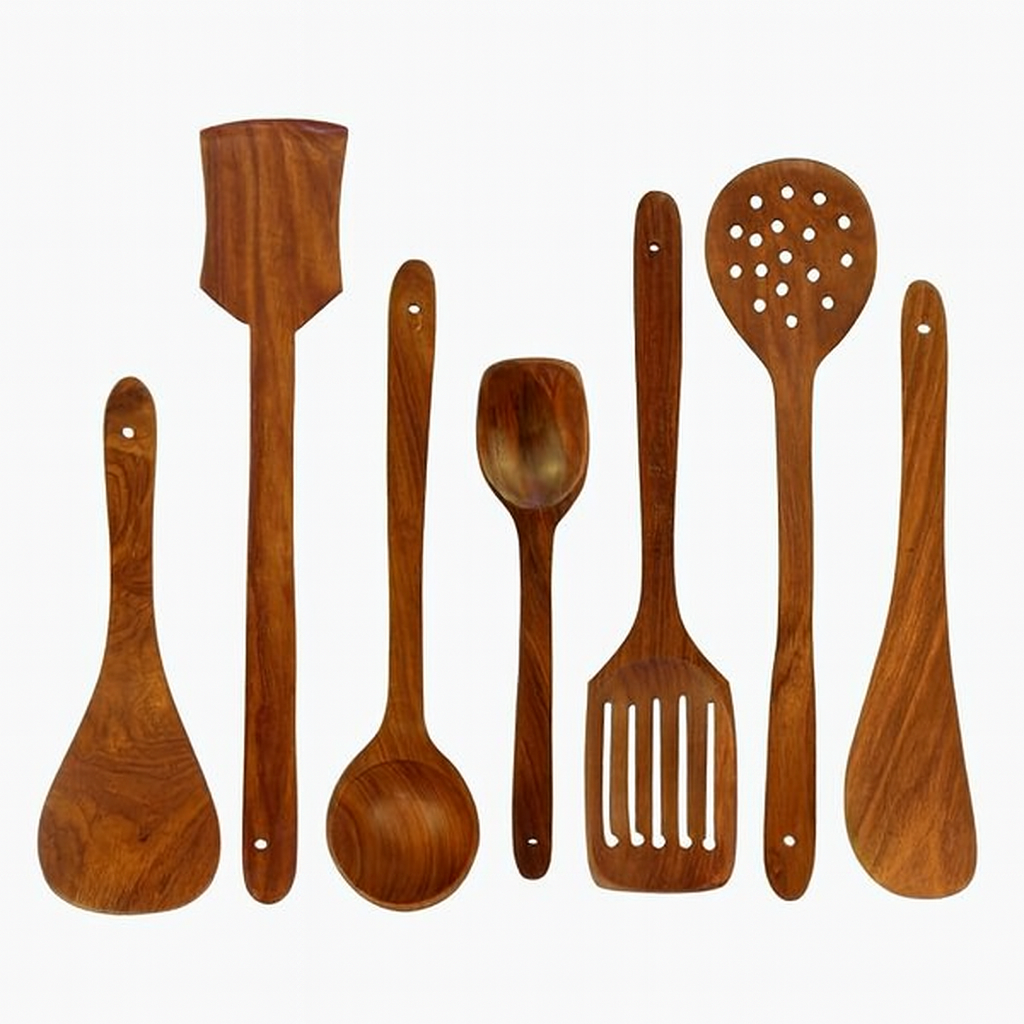 7-Piece Wooden Cooking and Serving Spoons Set